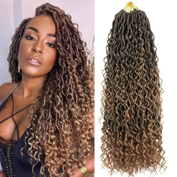 Aipin New Goddess Locs Crochet Hair 22 Inch River Locs Boho Hippie Locs Wavy Crochet With Curly Hair In Middle And Ends Braids Hair Extensions (8Packs,22 inch, T30)