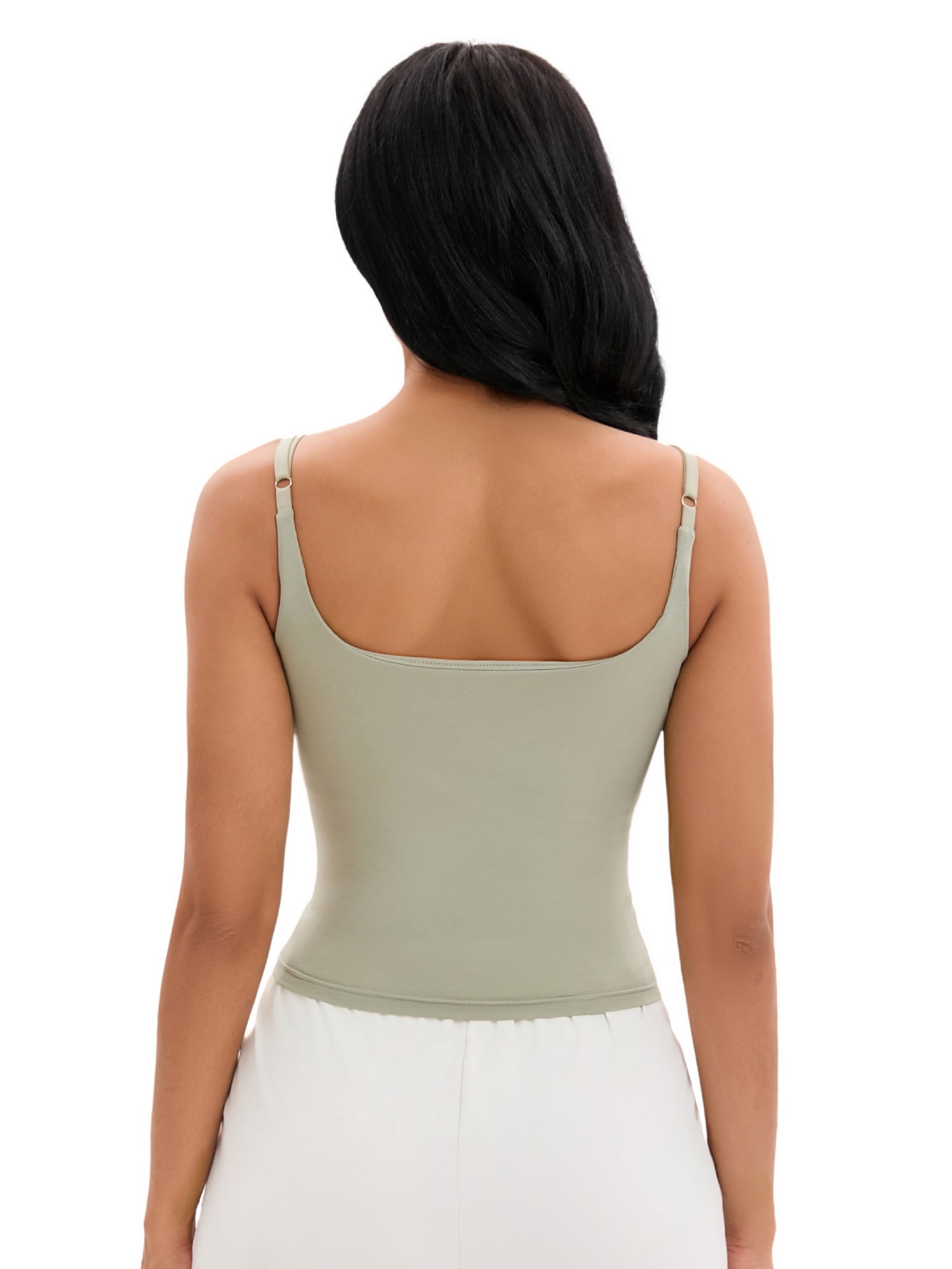 DARING DIVA Women's Shelf Bra Tank Adjustable Spaghetti Strap Camisole S Green