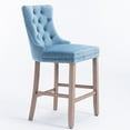 thumbnail image 4 of Contemporary Velvet Upholstered Barstools with Button Tufted Decoration and Wooden Legs, and Chrome Nailhead Trim, Leisure Style Bar Chairs,Bar stools, Set of 2 (Light Blue),SW2002LB, 4 of 9