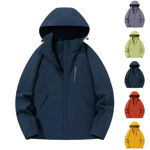 CFLVAEK Veste Imperméable pour Femmes Grande Taille Manteau Extérieur Léger à Capuche avec Poches Respirant pour Randonnée d'Automne Bleu Foncé L