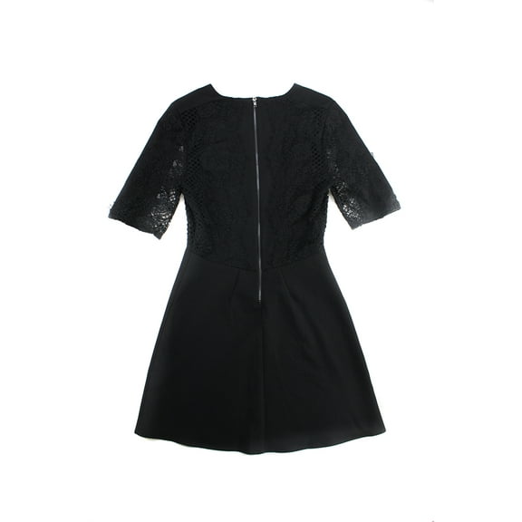 Made For Impulse Fashion Week  Black Elbow-Sleeves Lace-Overlay Dress XS