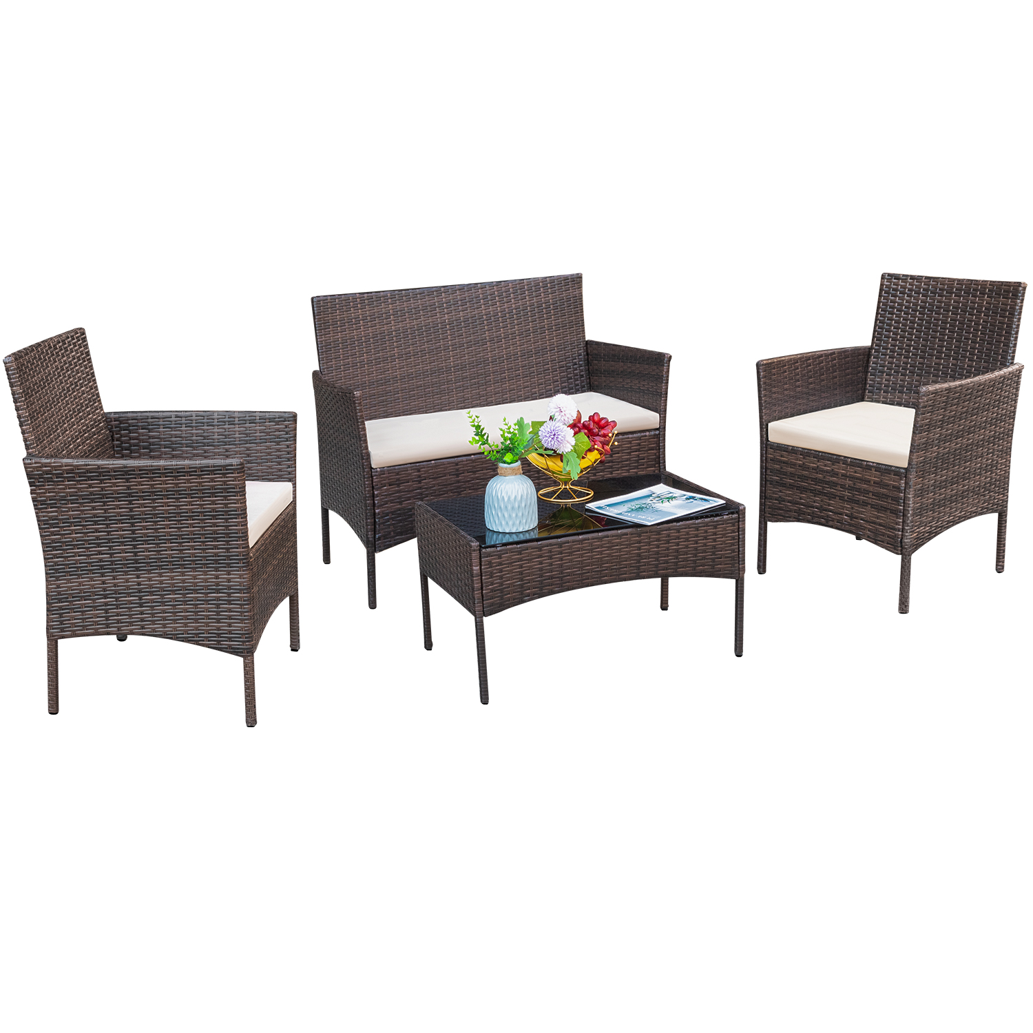 Lacoo 4 - Piece Outdoor Patio Conversation Furniture Sets with Cushioned Tempered Glass, Conversation Sets, 4, Metal - image 2 of 8