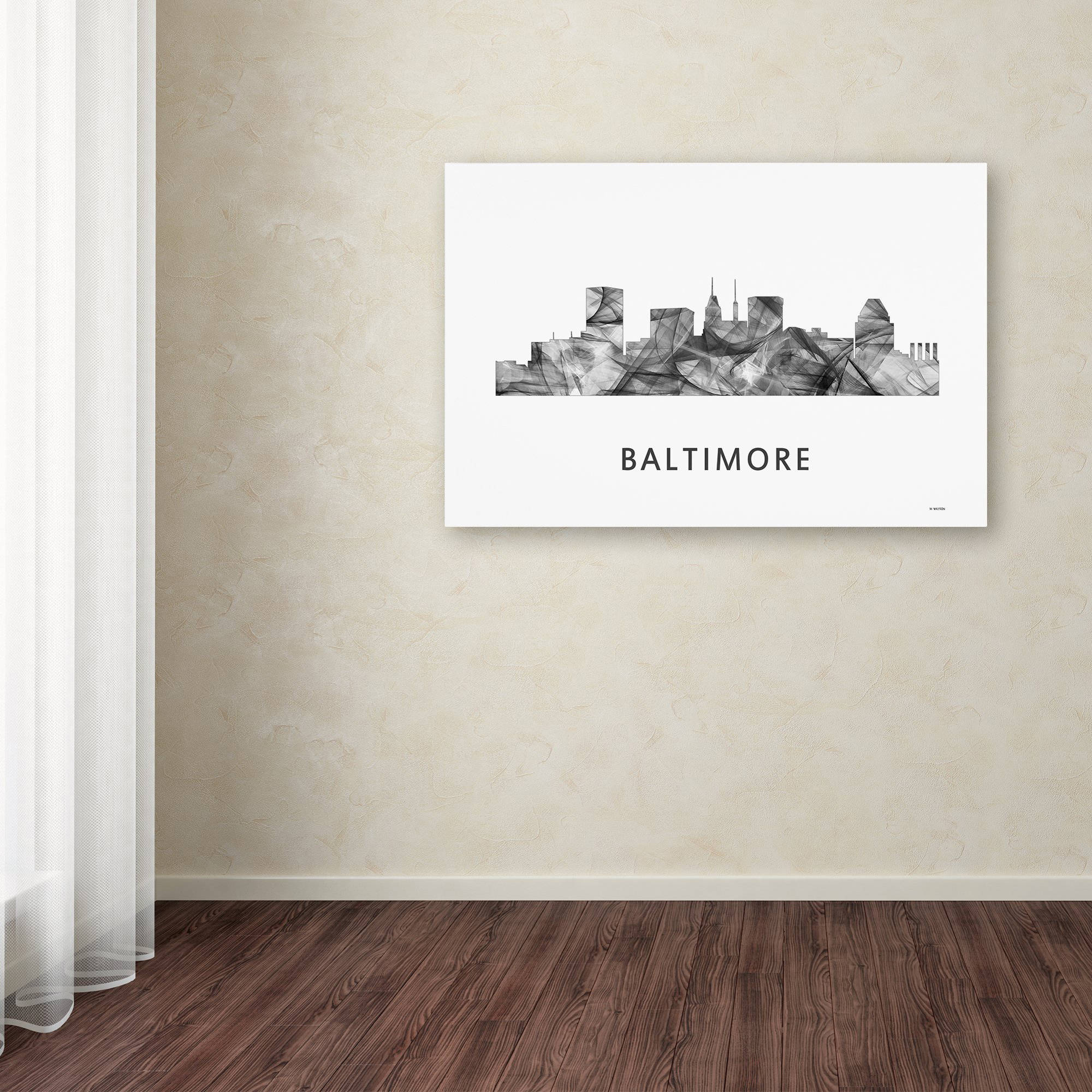 Trademark Fine Art 'Baltimore Maryland Skyline WB-BW' Canvas Art by Marlene Watson