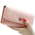 thumbnail image 2 of Porfeet Women Quilted Crown Clutch Long Purse Faux Leather Wallet Card Holder Handbag,Pink, 2 of 10