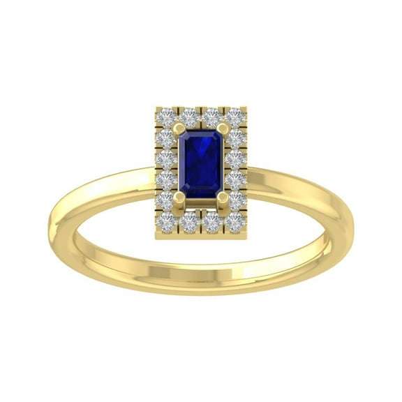 Araiya 10K Yellow Gold Diamond and Blue Sapphire Halo Ring (1/8 cttw, I-J Color, I2 Clarity), Size 7