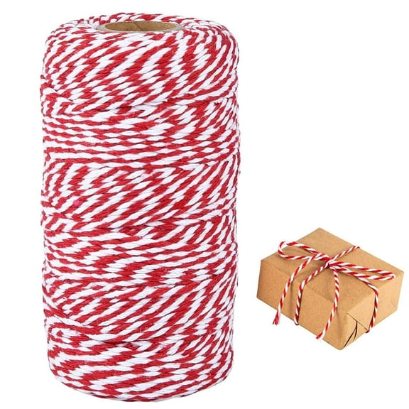 Cotton Twine, Christmas Twine for Gift,328 Feet Red & White Christmas Wrapping String for Craft & Wedding Decor(Red&White)