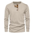 thumbnail image 5 of Mens Henley Shirts Casual Stylish Tshirt Lightweight Summer Basic Tee Solid Long Sleeved Stand-up Neck Button Casual Breathable T-shirt Khaki S, 5 of 5