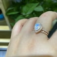 thumbnail image 3 of Natural Moonstone Ring Set, 2Ct Pear Cut Moonstone Halo Ring Set, Rose Gold Ring Unique Curved Vintage Ring, Size 6, 3 of 5