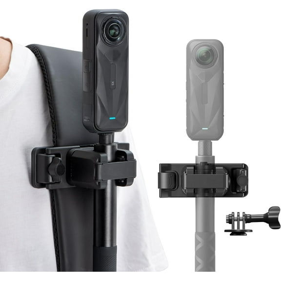 Backpack Strap Clip Mount for GoPro Hero 13/12/11/10/9 Selfie Stick Holster Mount for DJI Osmo 360/Action 6/5 Pro/4/3, for Insta360 X5/X4/X3/Ace Pro 2