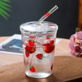 thumbnail image 1 of SJSP Tasse en Verre d'eau Potable de jus de café de modèle de Fraise avec Le Couvercle de Paille, 1 of 8