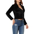 thumbnail image 4 of MODA NOVA Juniors Velvet Notched Lapel Zipper Cropped Motorcycle Jacket, 4 of 6