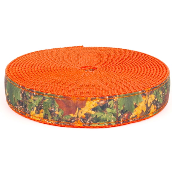 Country Brook Design® 1 inch Southern Forest Camo on Neon Orange Nylon Webbing, 10 Yards