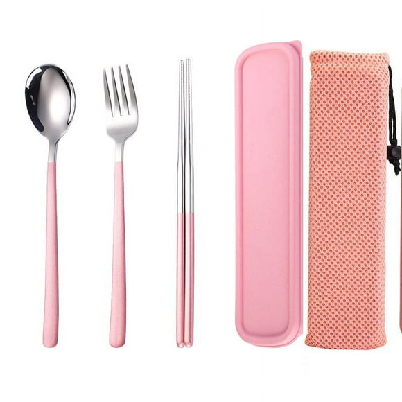 Nvzi 5pcs Cutlery Set Stainless Steel Flatware , Food-Grade Serving Cutlery Set Tableware Eating Utensils Set,Silvery Pink