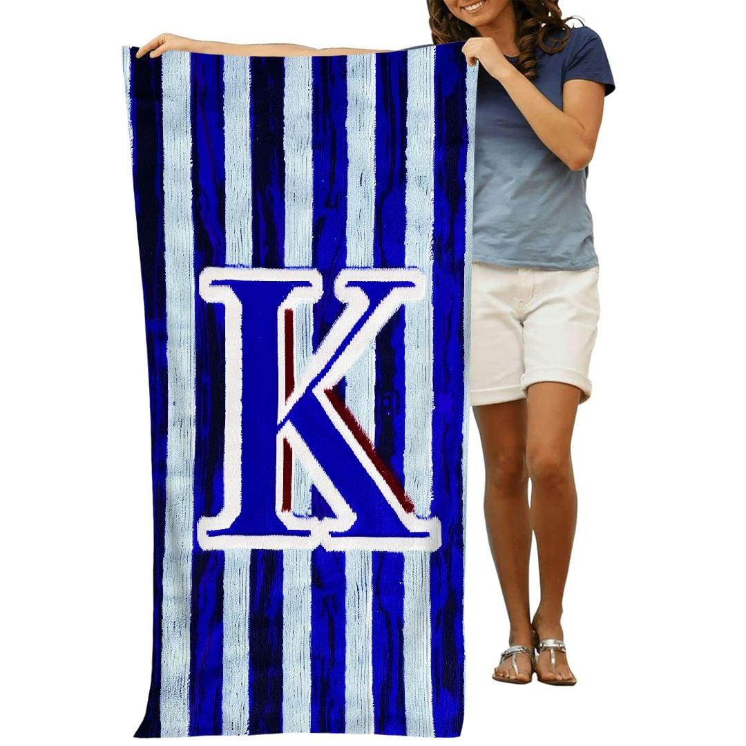 PHYHOO Lightweight Microfiber Beach Towel med Letter Beach Towels Sand Free Quick Dry Gift for Women Men (Blue Stripes K) 30x60in