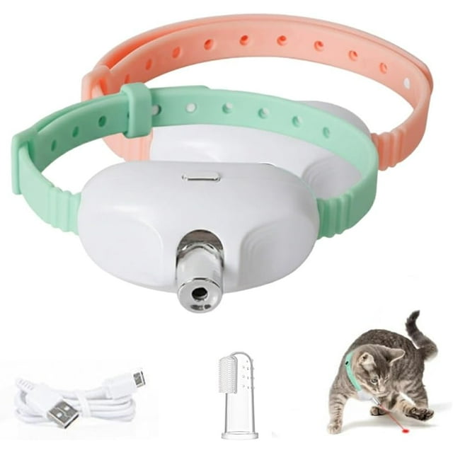 Laser Cat Collar, Automatic Cat Laser Collar with Red Light, Upgraded Smart Interactive Hands for Bored Indoor Kitten, Adjust Angle USB Rechargeable Electric Pointer, Gifts for Ailurophile(Green+Pink