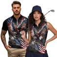 thumbnail image 2 of HUIACONG USA Eagle Matching Golf Shirts for Couples Sleeveless Golf Tops for Women Lightweight Quick Dry Mens Short Sleeve Shirt 1/4 Zip Breathable Moisture Wicking Athletic Wear Woman 2XL, 2 of 7
