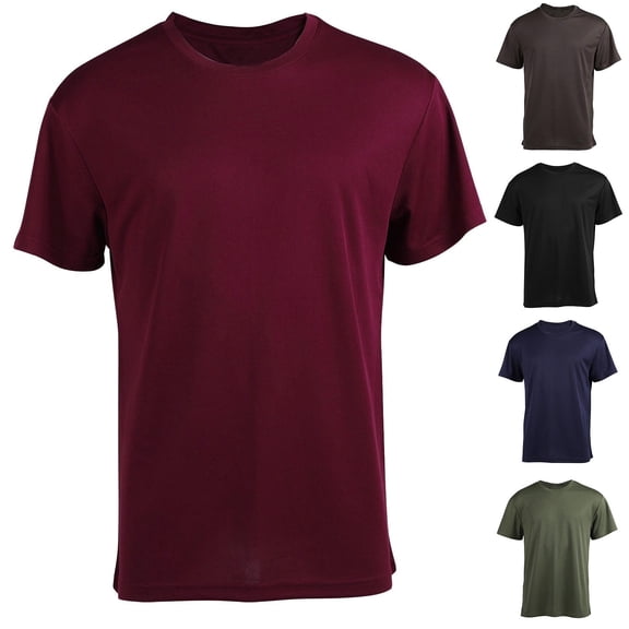 hlysgo Mens Workout Shirts Short Sleeve Solid Color Basic Tee Breathable Quick Dry Running Athletic Work Men Shirts Wine XXXL