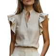 thumbnail image 2 of Harpily Womens Tops Casual V Neck Sleeveless Ruffle Soft Breathable Relaxed Silhouette Daily Vacation Work Blouse Tops, 2 of 4