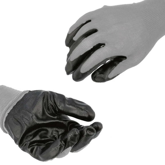 PSBM Small Nitrile Coated Work Gloves Grey Nylon Liner & Black Palm 13 Gauge Industrial Nonslip Grip 12 Pairs