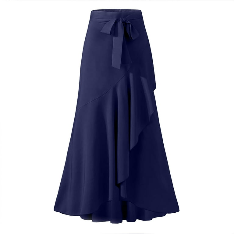 Alkepwun Womens Flowy Skirt Pants Tie Knot Waist Irregular