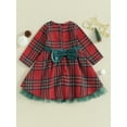 thumbnail image 4 of Bslissey Toddler Baby Girls Christmas Dress Plaid Print Long Sleeve Back Bowknot Tulle Hem A-line Princess Dress 6M 12M 18M 24M 3T 4T Infant Casual Sweet Clothes, 4 of 8