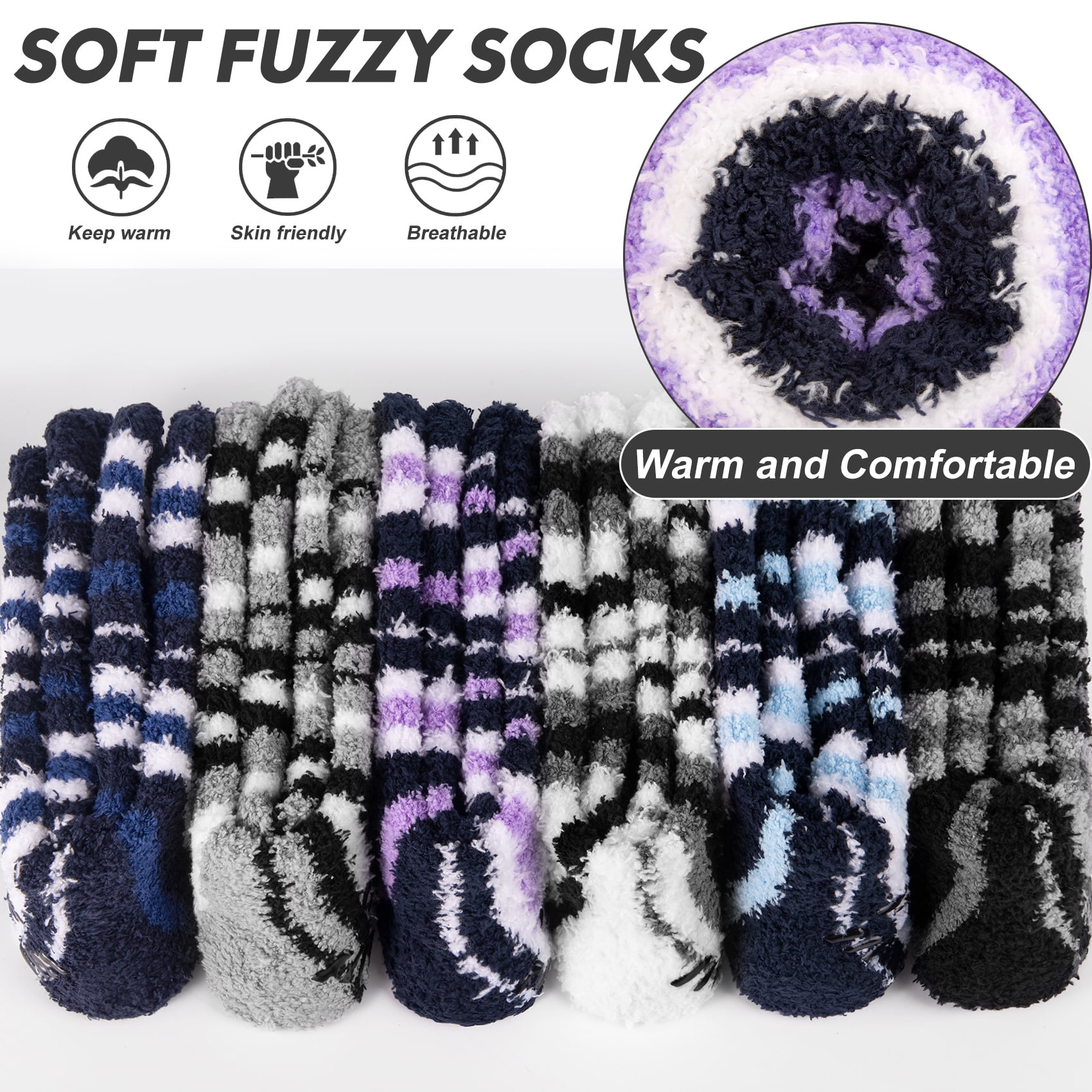 KOITHOT 6 Pack Men Fuzzy Socks Warm Winter Soft Fluffy Cozy Slipper Fleece Socks for Men