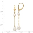 thumbnail image 3 of 14K Yellow Gold 5-7mm White Rice Freshwater Cultured Pearl Leverback Dangle Earrings, 3 of 7