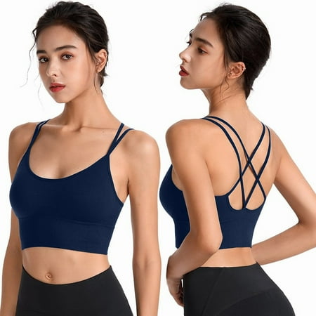 

dmqupv Womens Bra 36c 2PC Womens Back Sport Bras Padded Strappy Cropped Bras For Yoga Workout Extra Large Sports Bras for Women Navy X-Large