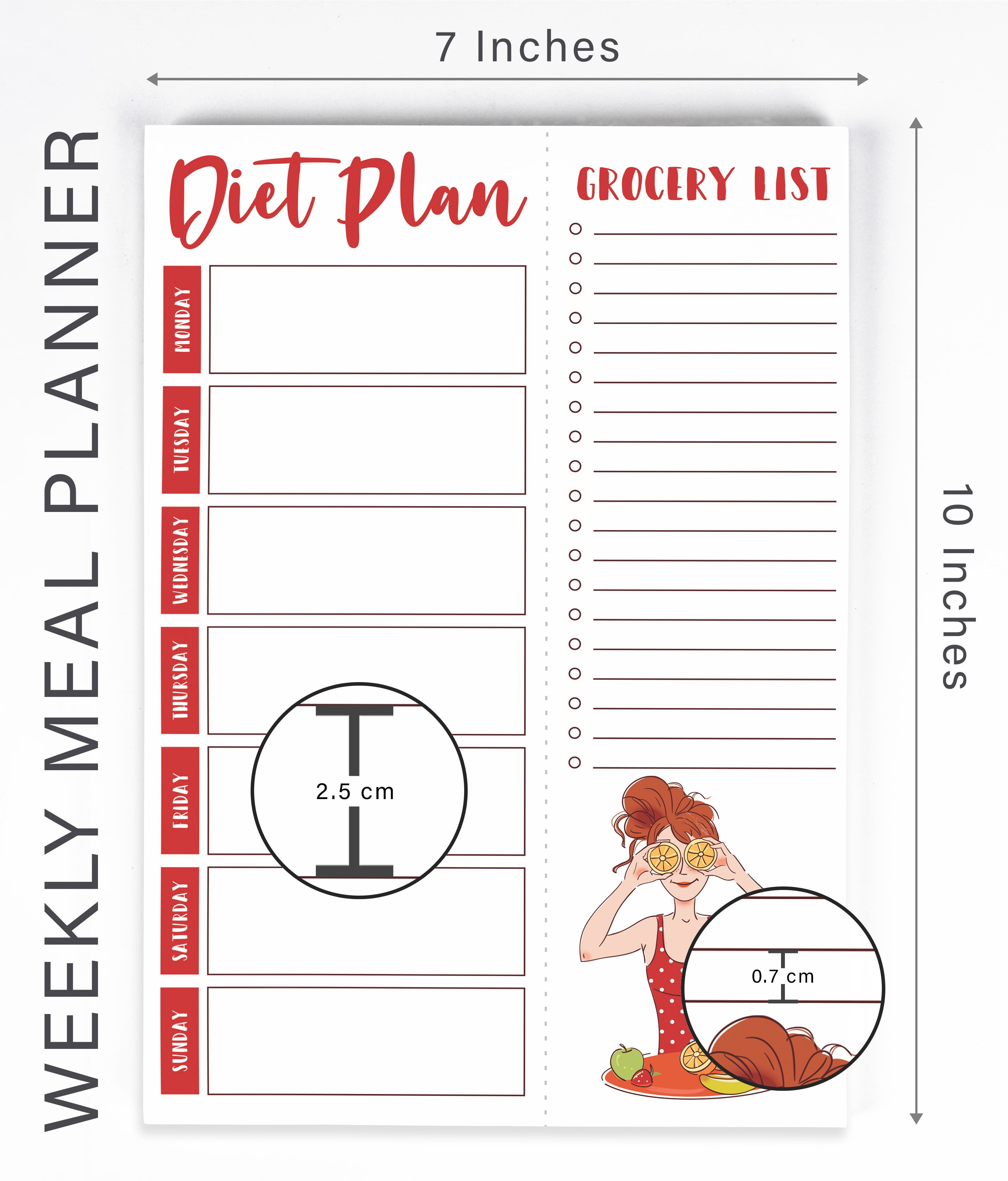 Inkdotpot Weekly Meal Planner Notepad 7"x10 , "Diet Plan" Magnetic Meal Planning Pad with Tear Off Grocery Shopping List for Fridge- Kitchen & Home - 54 Sheets -PR