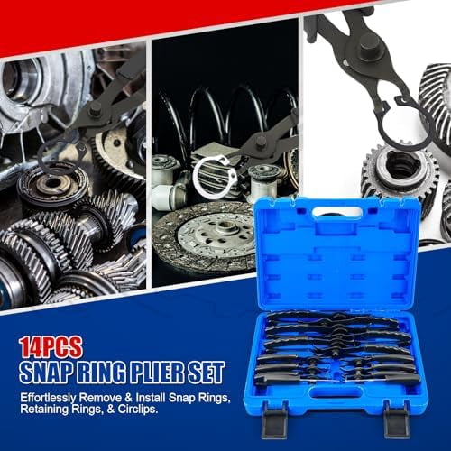 14pcs Snap Ring Plier Set, Straight & Bent Retaining Ring Pliers, Long Reach Snap Ring Plier with Hook & Pick, Retaining Clip and Circlip Removal Tools for 0.038in 0.047in 0.070in 0.090in