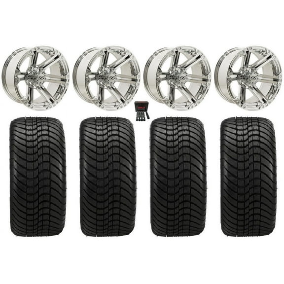 GTW Specter 12" Golf Cart Wheels Chrome Elite 215x35-12 Tires Yamaha