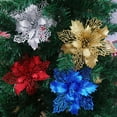 thumbnail image 3 of Travelwant 10Packs Christmas Tree Flower Decoration Sequined Christmas Poinsettia Flower Picks for Xmas Tree Wreath Garland, 3 of 8