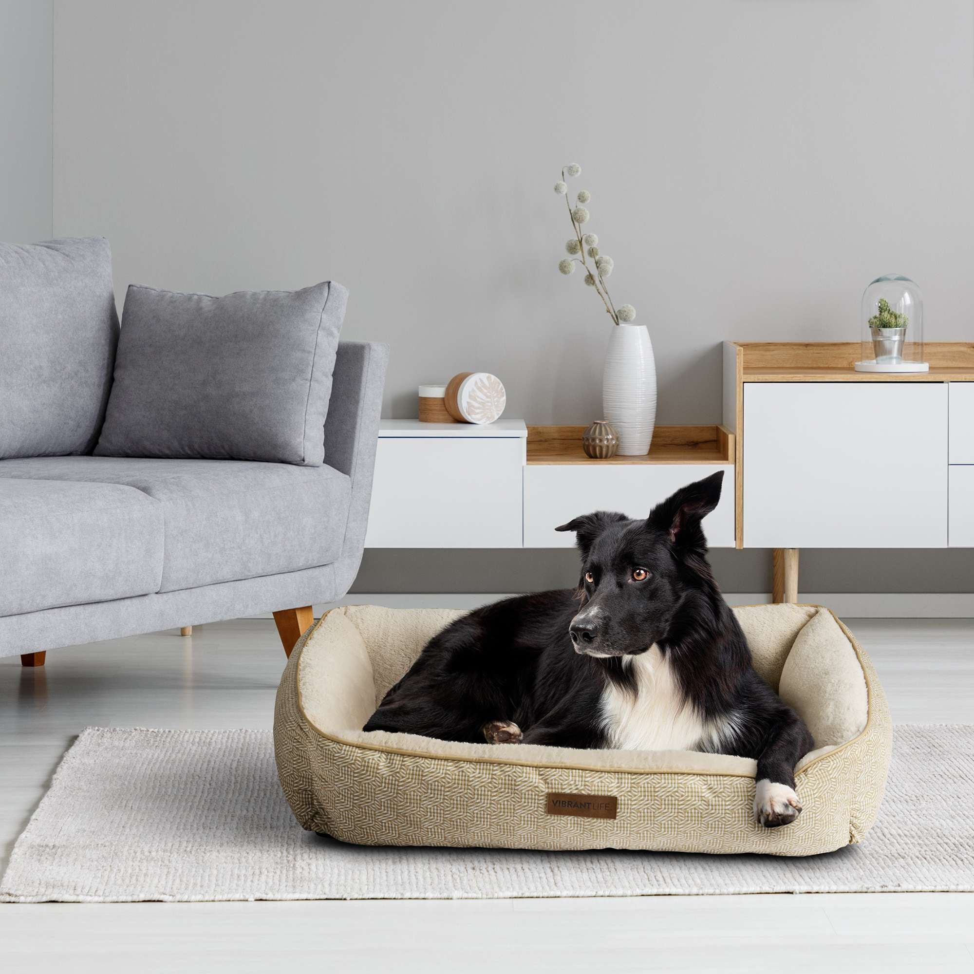 Vibrant Life Extra Large Dog Bed, Bolster Bed for Large Dogs, Extra Large, 42" x 32", Tan