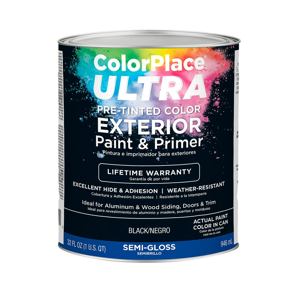 ColorPlace Ultra SemiGloss Exterior Black Paint and Primer, 1Qt