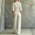 thumbnail image 5 of Wenini Women's Lapel Collar Button Cotton Linen Jumpsuit 3/4 Sleeve Wide Leg Solid Jumpsuit with Belted Waist, 5 of 6