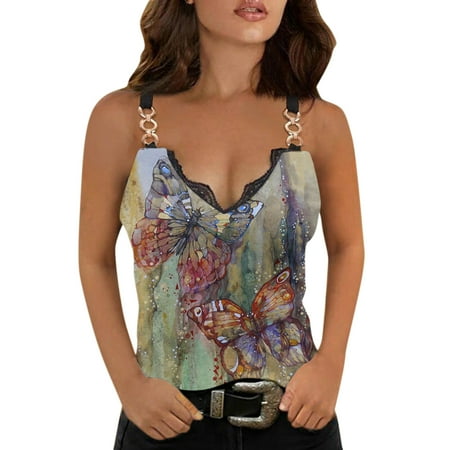 

Women Loose Spaghetti Strap Top Shirts Sleeveless Cold Shoulder Top V Neck Lace Trim Summer T Shirt 5 Way Bra Badgers Womens Top Long Camisole Women Drinking Tops for Women Asymmetric Tunic