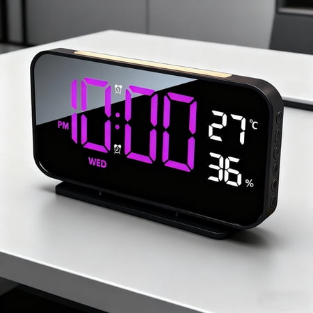 5-Color LED Digital Clock with Thermometer & Hygrometer, Calendar, Dual Alarm, USB-Powered for Indoor Outdoor Use