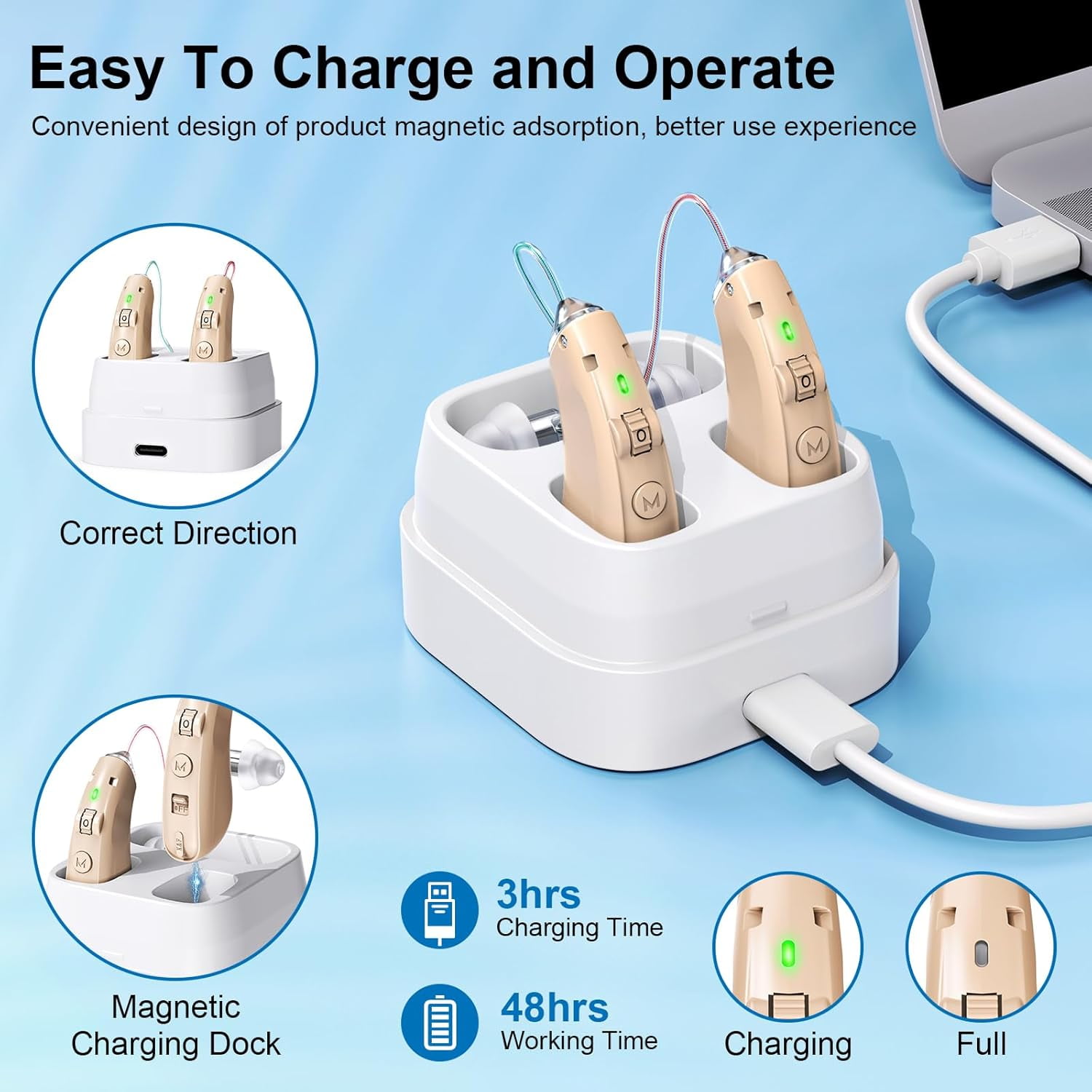 Rechargeable Hearing Aids For Seniors & Adults -Volume Control, Advanced Noise Cancelling With Invisible Sound Amplifications - Comfortable BTE Design For Mild And Moderate With Hearing Loss,Brown