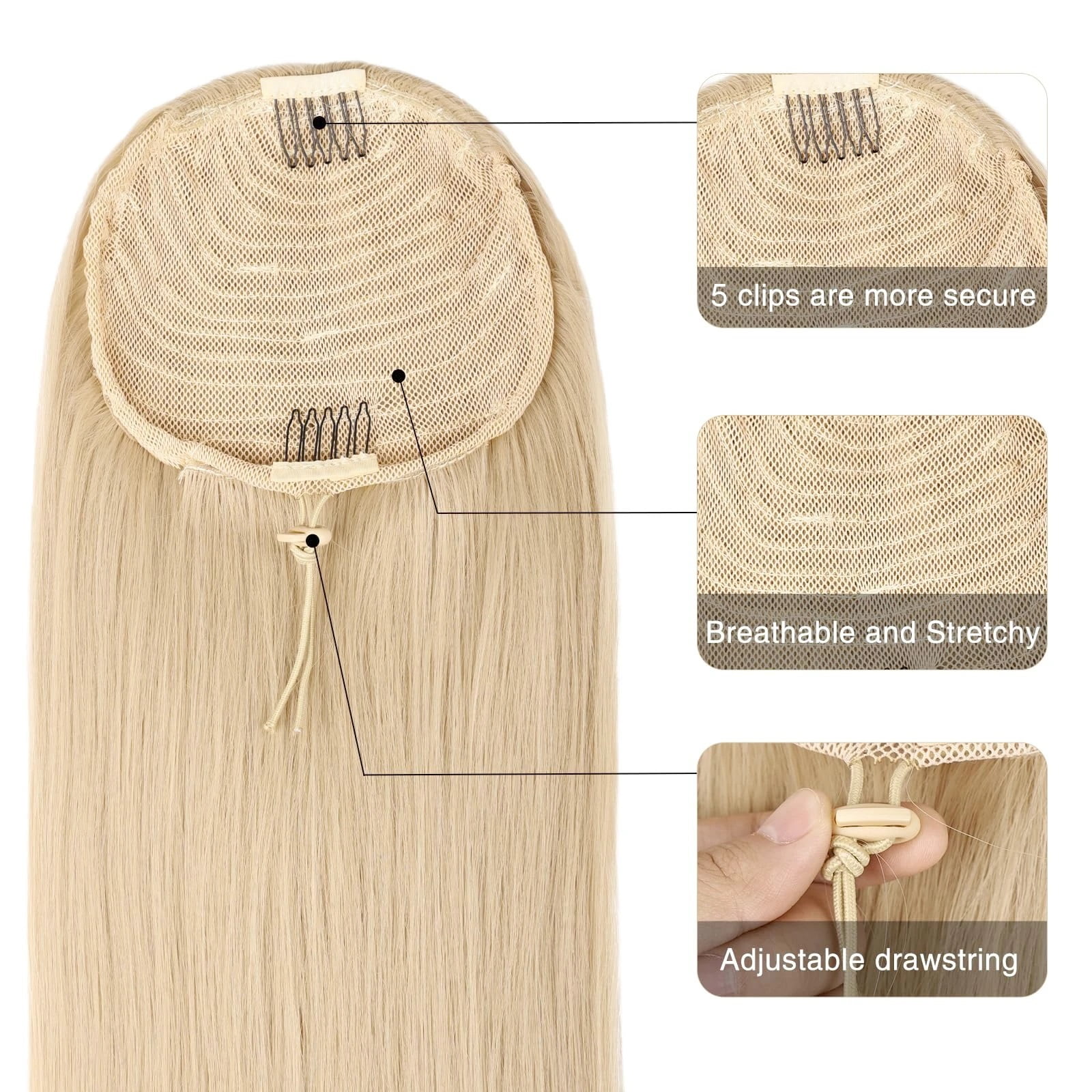 Blonde 613 Straight Drawstring Ponytail Clip In Hair Extensions 100% Human Hair Extensions