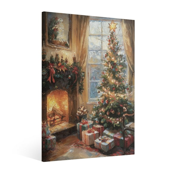 Vintage Christmas tree Wall Art Paint Framed - Retro Xmas Festive Winter Holiday Christmas Wall Decor Canvas Print for Living Room Kitchen Bathroom Home Bedroom Decor