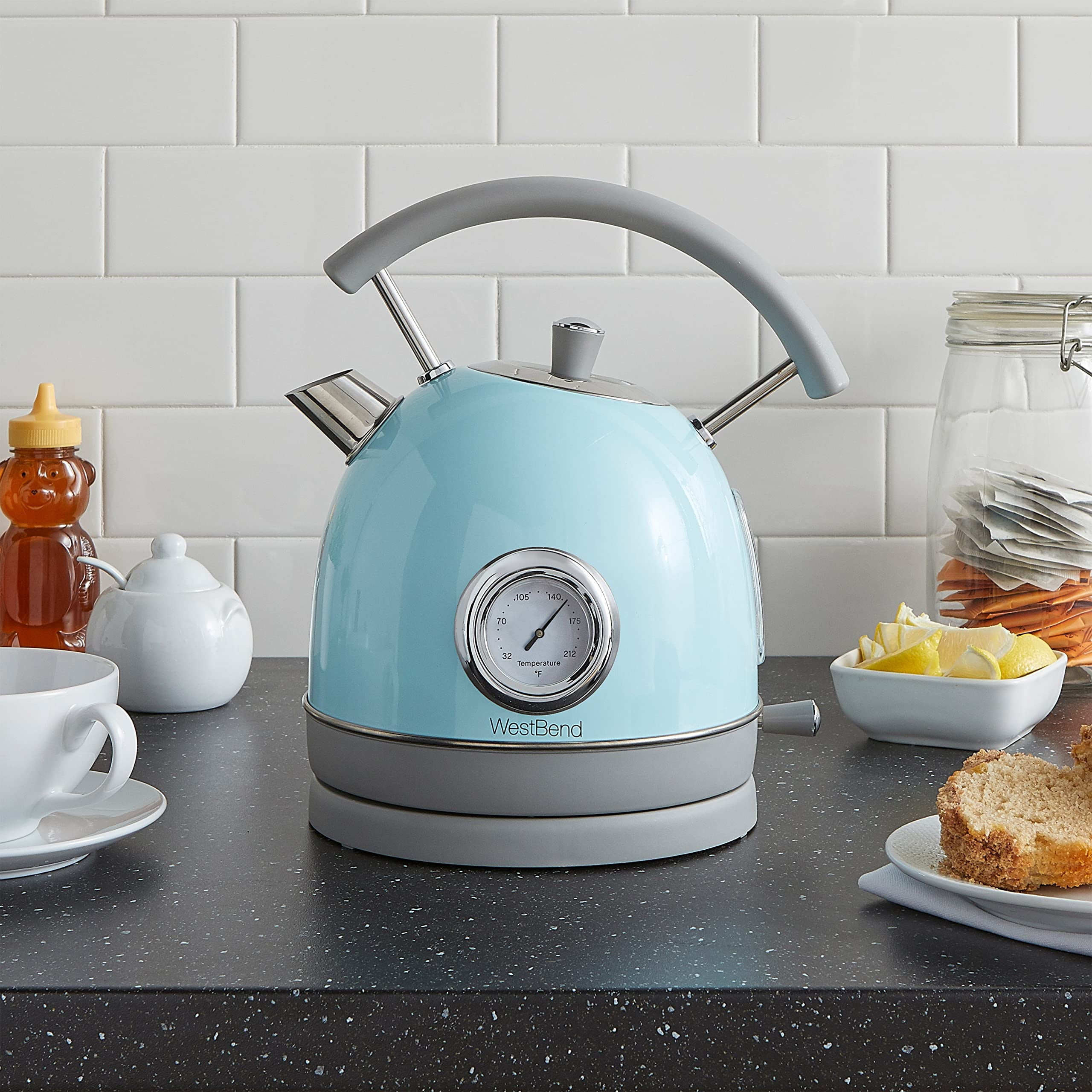 West Bend 1.7L Retro-Style Stainless Steel Electric Kettle, 1500W, Blue
