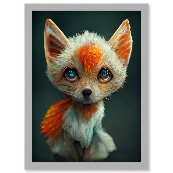 The Blue Eyed Fox Cute Portrait Photo Painting Artwork Framed Wall Art Print A4