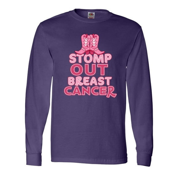 Inktastic Stomp Out Breast Cancer with Pink Cowgirl Boots Long Sleeve T-Shirt