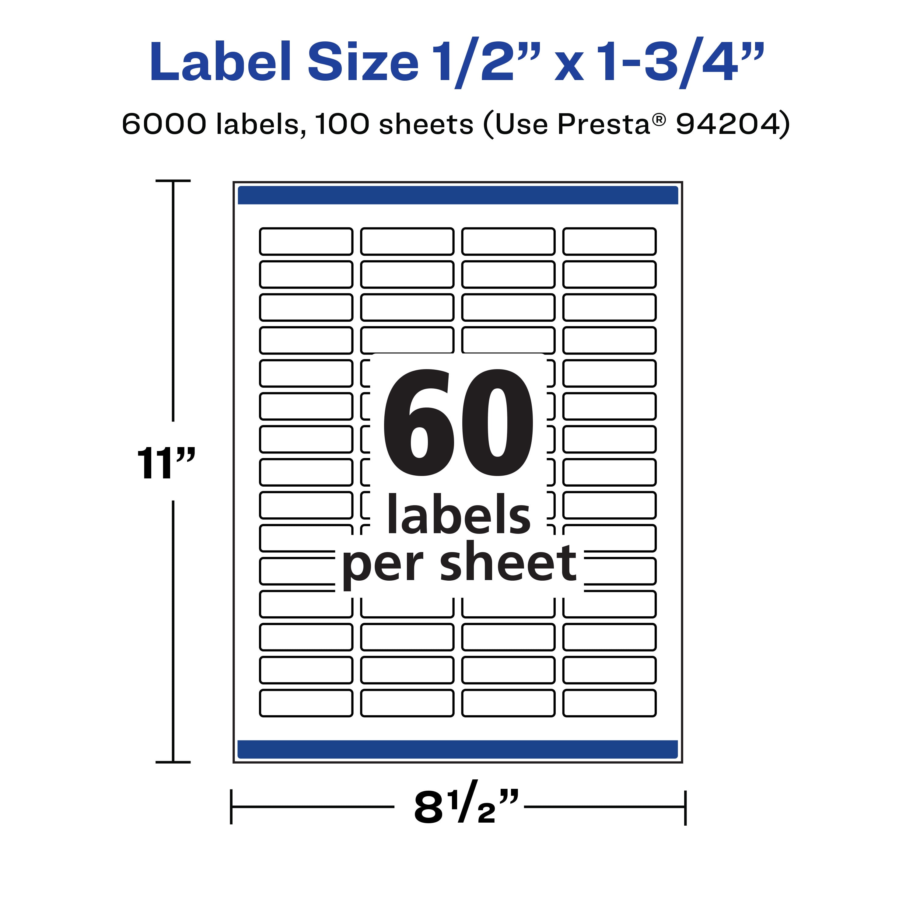 Avery Removable Rectangle Labels, .5" x 1.75", 6,000ct