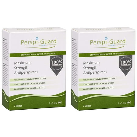 Perspi Guard Stops Problem Sweat and Odor, Maximum Strength Antiperspirant Wipes, for Underarms, Hands and Feet, 7 Count (Pack of