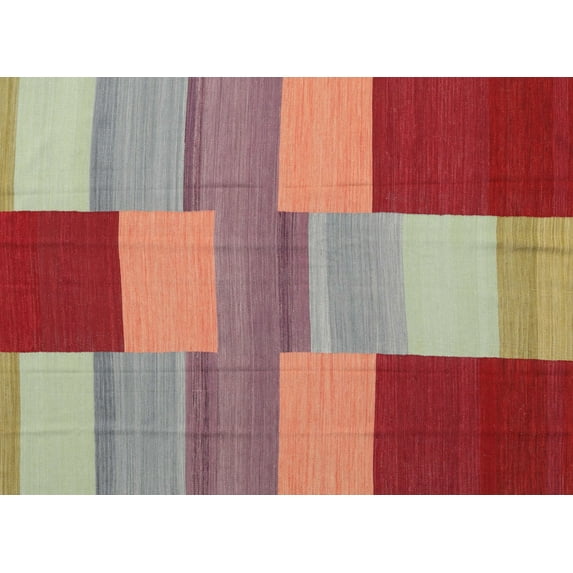 Ahgly Company Indoor Rectangle Contemporary Red Abstract Area Rugs, 8' x 12'