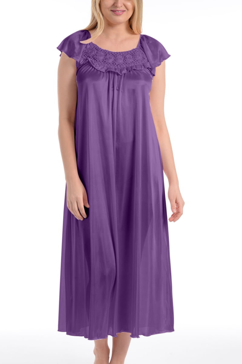 Ezi - Ezi Women's Satin Silk Ruffle Nightgown - Walmart.com