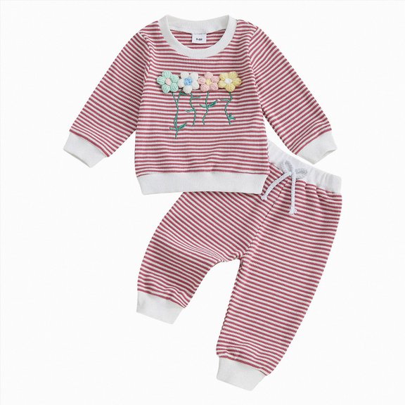 Big Girls Toddler Clothes Fall Winter Outfit Sets, Baby Boy Girl Long Sleeve Crewneck Prints Elastic Waist 6M 1T 2T 3T 4T 5T 2 Piece Tops And Pants,6-12 Months,Red