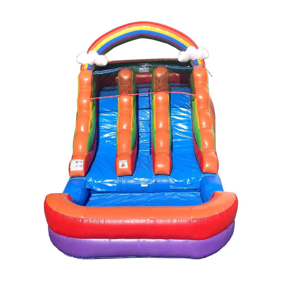 Pogo Crossover Inflatable Double Water Slide with Blower, Rainbow Cloud 12 Foot Kids Waterslide