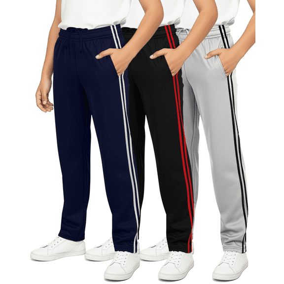 3 Pack Boys' Tricot Sweatpants Open Bottom Kids Teen Athletic Pants Pockets